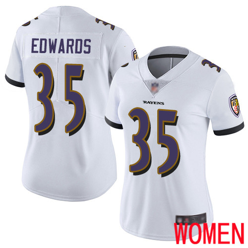 Baltimore Ravens Limited White Women Gus Edwards Road Jersey NFL Football #35 Vapor Untouchable